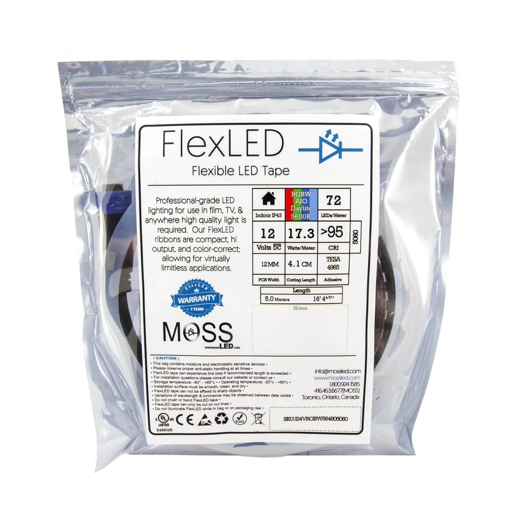 FlexLED 72 RGB + White AIO (All-In-One) 12V 4100k Indoor Bare end wires I12VRGBW413605060