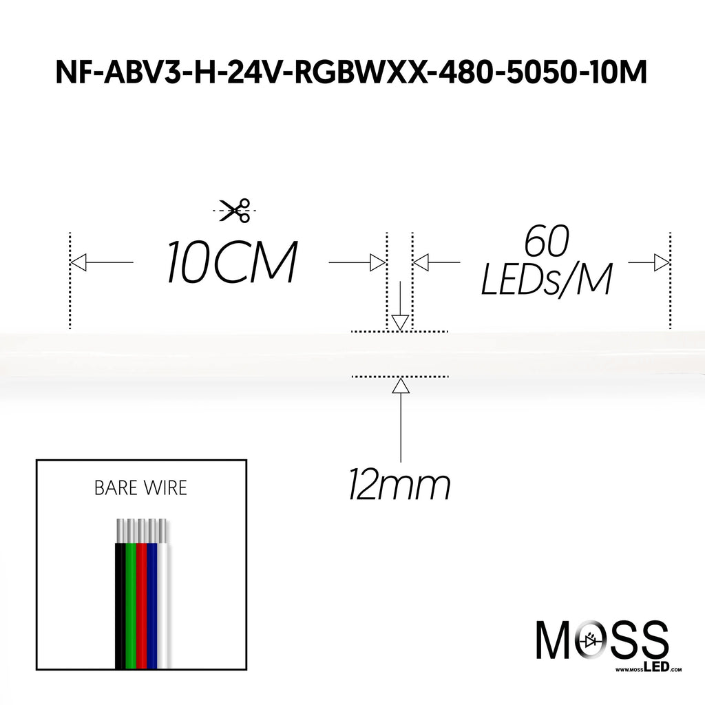 Neon FlexLED V3 10 Meters RGBW 5600K Horizontal  NF-W24VF1018-RGB-50-10MBEW